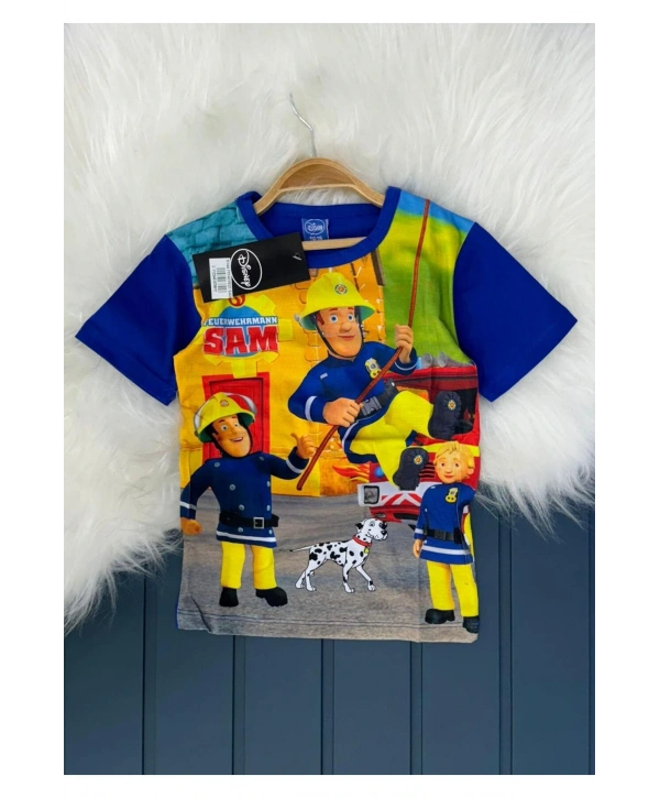 İtfaiyeci Köpek Desenli Dijital Baskılı Eğlenceli Yazlık T-shirt Üst Giyim