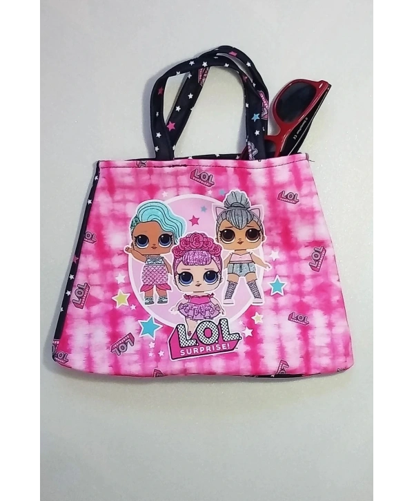 Yeni Sezon Çizgi Karakter Desenli Fırfırlı Çanta Aksesuarlı Kız Çocuk Bikini Takımı (3 Parça)