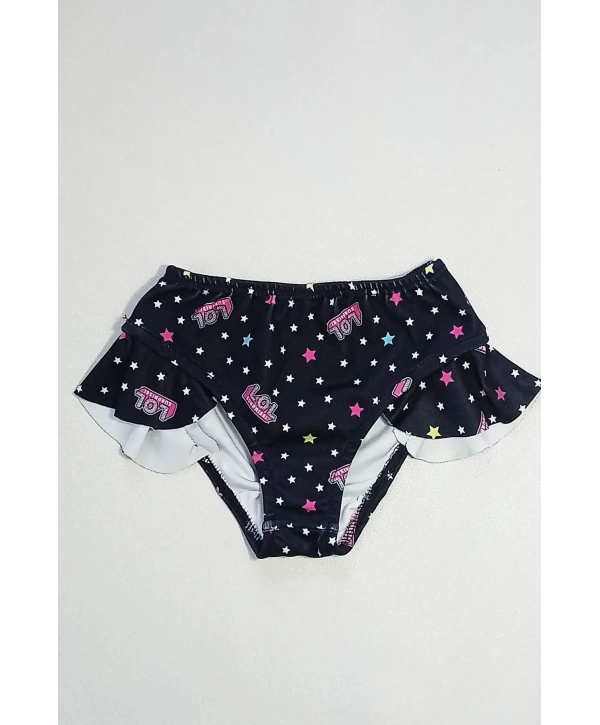 Yeni Sezon Çizgi Karakter Desenli Fırfırlı Çanta Aksesuarlı Kız Çocuk Bikini Takımı (3 Parça)