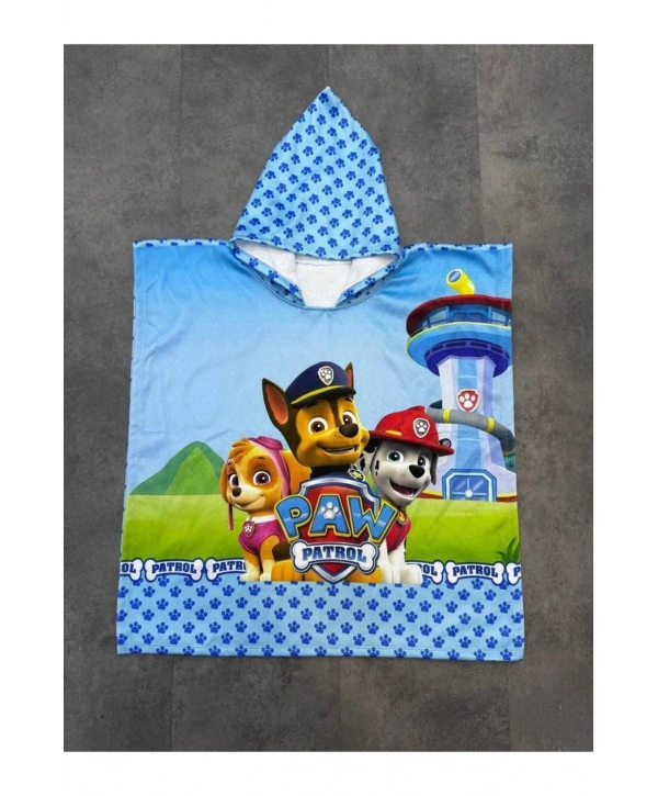 Erkek çocuk Paw Patrol Desenli plaj panço havlu