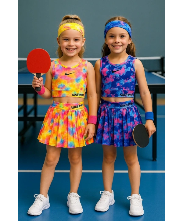 Kız çocuk günlük crop şık tasarım şortlu etek boxer canlı renkler spor crop alt üst takım