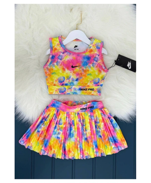 Kız çocuk günlük crop şık tasarım şortlu etek boxer canlı renkler spor crop alt üst takım
