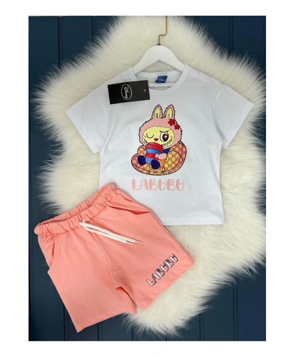 Kız çocuk LABUBU desen Kısa Kollu Yazlık Şortlu Alt Üst Takım