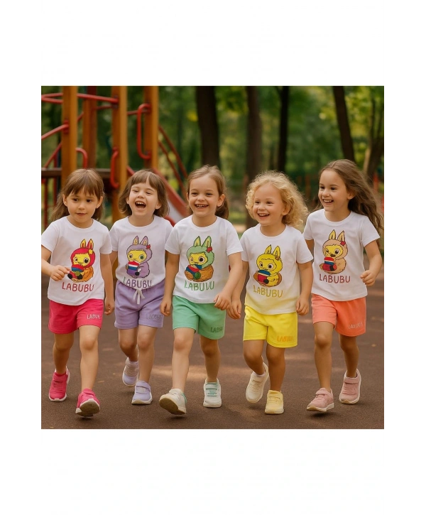 Kız çocuk LABUBU desen Kısa Kollu Yazlık Şortlu Alt Üst Takım