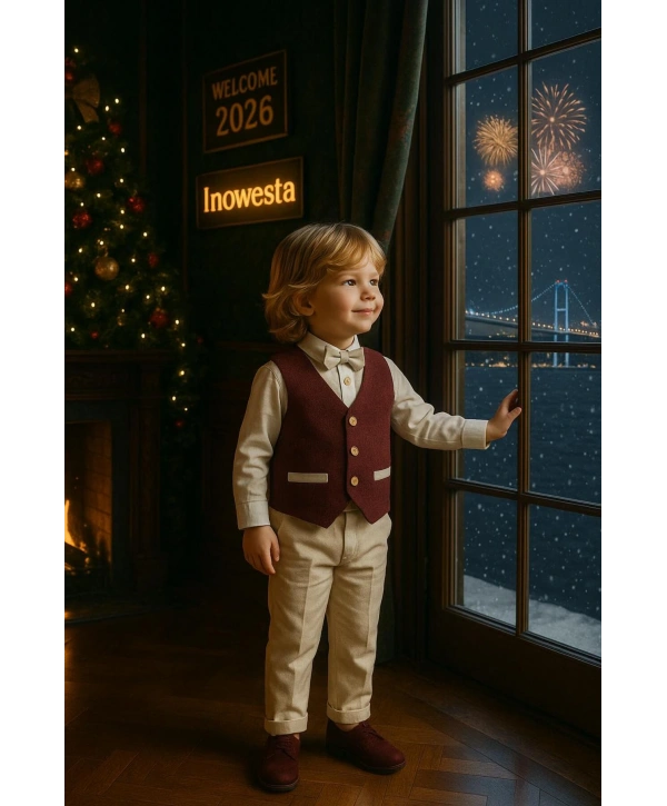Erkek Bebek&Çocuk Yelekli Takım Elbise / Papyon-Yelek-Gömlek-Pantolon 4Parça |