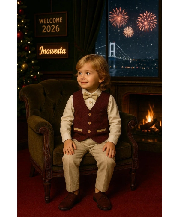 Erkek Bebek&Çocuk Yelekli Takım Elbise / Papyon-Yelek-Gömlek-Pantolon 4Parça |