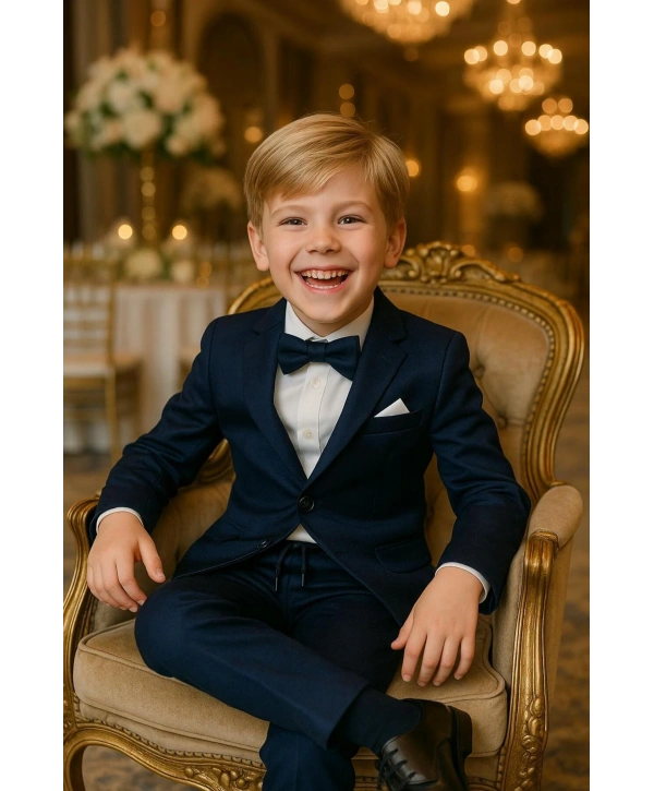 Erkek Çocuk Ceket Gömlek Pantolon Papyonlu Üçlü Takım Elbise 4’Parça(Bir Beden BÜYÜK Tercih Ediniz)