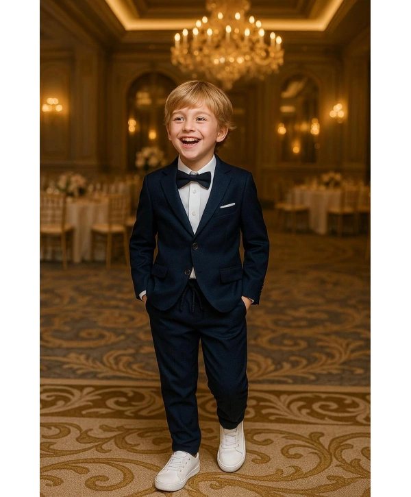 Erkek Çocuk Ceket Gömlek Pantolon Papyonlu Üçlü Takım Elbise 4’Parça(Bir Beden BÜYÜK Tercih Ediniz)