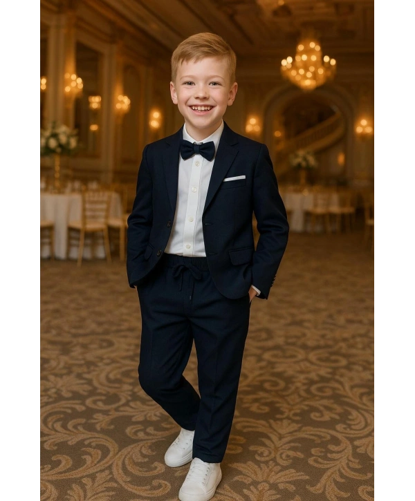 Erkek Çocuk Ceket Gömlek Pantolon Papyonlu Üçlü Takım Elbise 4’Parça(Bir Beden BÜYÜK Tercih Ediniz)