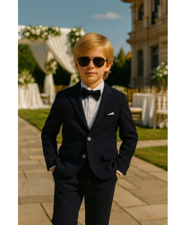 Erkek Çocuk Ceket Gömlek Pantolon Papyonlu Üçlü Takım Elbise 4’Parça(Bir Beden BÜYÜK Tercih Ediniz)