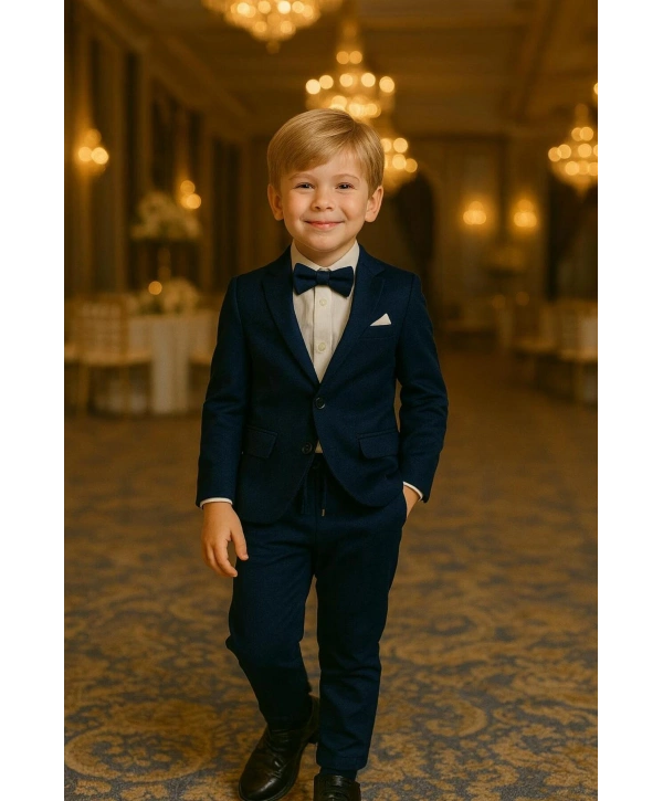 Erkek Çocuk Ceket Gömlek Pantolon Papyonlu Üçlü Takım Elbise 4’Parça(Bir Beden BÜYÜK Tercih Ediniz)