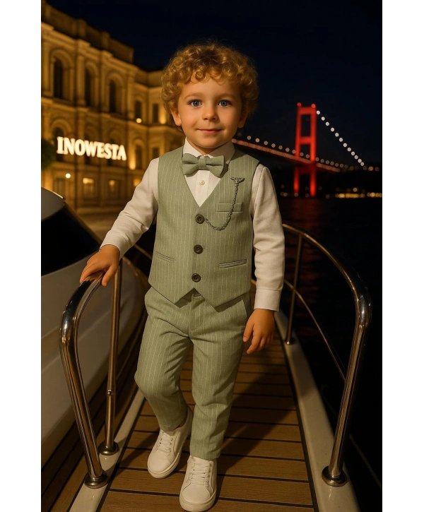 Erkek Bebek Ve Çocuk Yelekli Takım Elbise | Gömlek-Yelek-Papyon-Pantolon| 4parça Takım