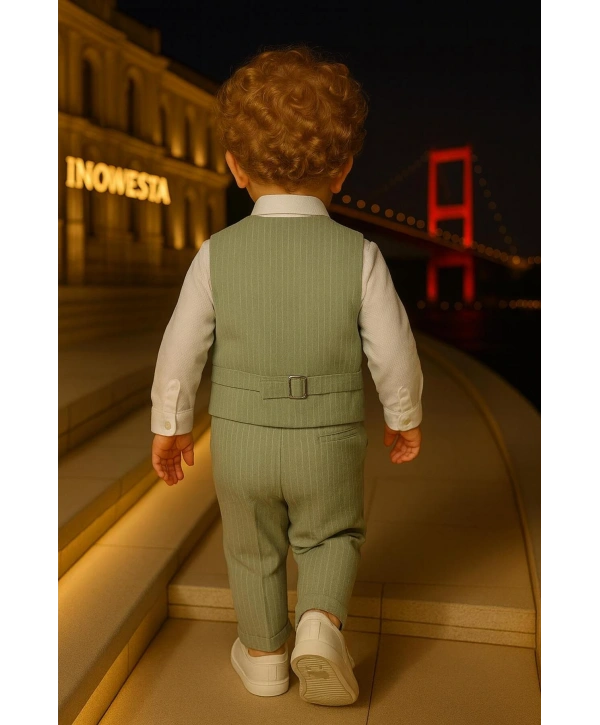 Erkek Bebek Ve Çocuk Yelekli Takım Elbise | Gömlek-Yelek-Papyon-Pantolon| 4parça Takım