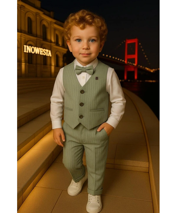 Erkek Bebek Ve Çocuk Yelekli Takım Elbise | Gömlek-Yelek-Papyon-Pantolon| 4parça Takım