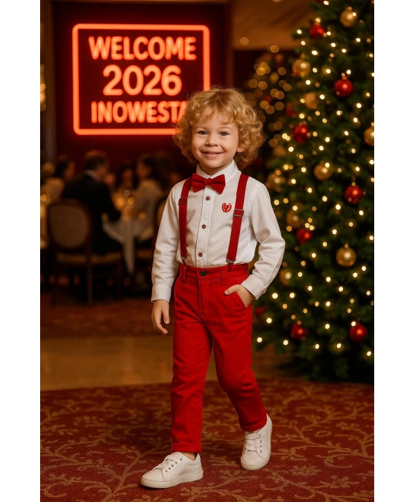 Bebek&Çocuk Yılbaşı Özel Salopet Takım Gömlek Pantolon Papyon-4Parça