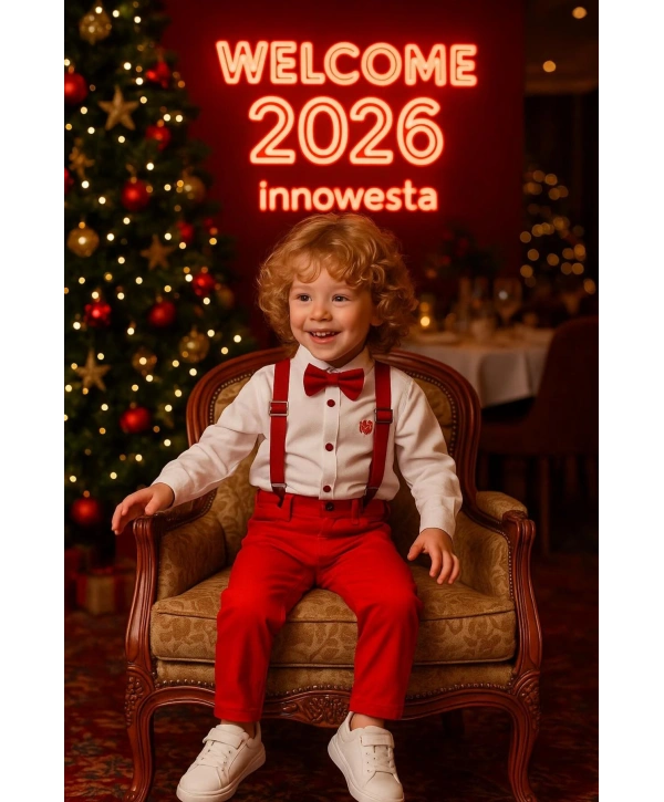 Bebek&Çocuk Yılbaşı Özel Salopet Takım Gömlek Pantolon Papyon-4Parça