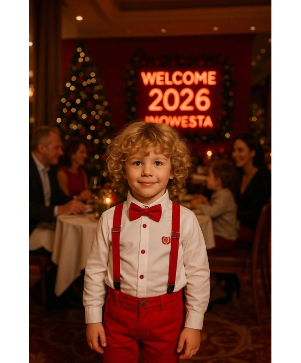 Bebek&Çocuk Yılbaşı Özel Salopet Takım Gömlek Pantolon Papyon-4Parça