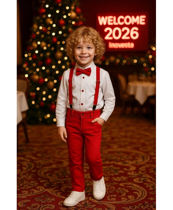Bebek&Çocuk Yılbaşı Özel Salopet Takım Gömlek Pantolon Papyon-4Parça