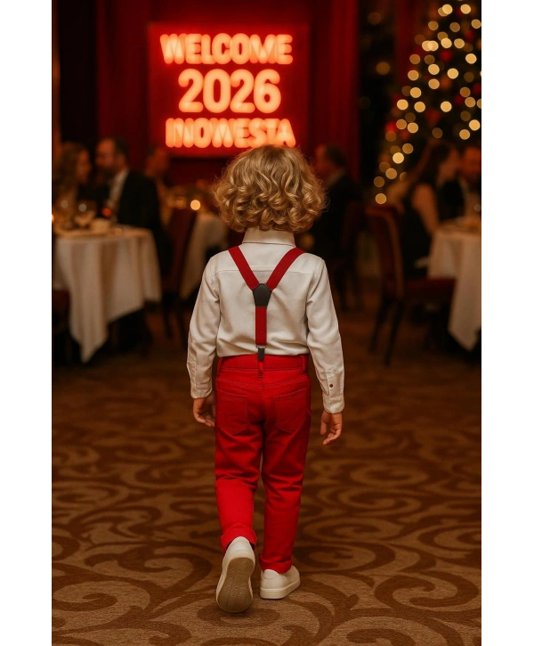 Bebek&Çocuk Yılbaşı Özel Salopet Takım Gömlek Pantolon Papyon-4Parça