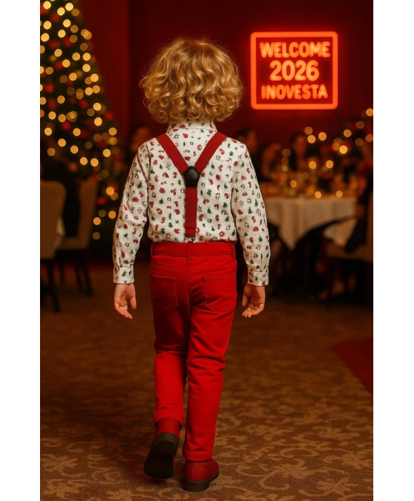 Bebek&Çocuk Yılbaşı Özel Salopet Takım Gömlek Pantolon Papyon-4Parça