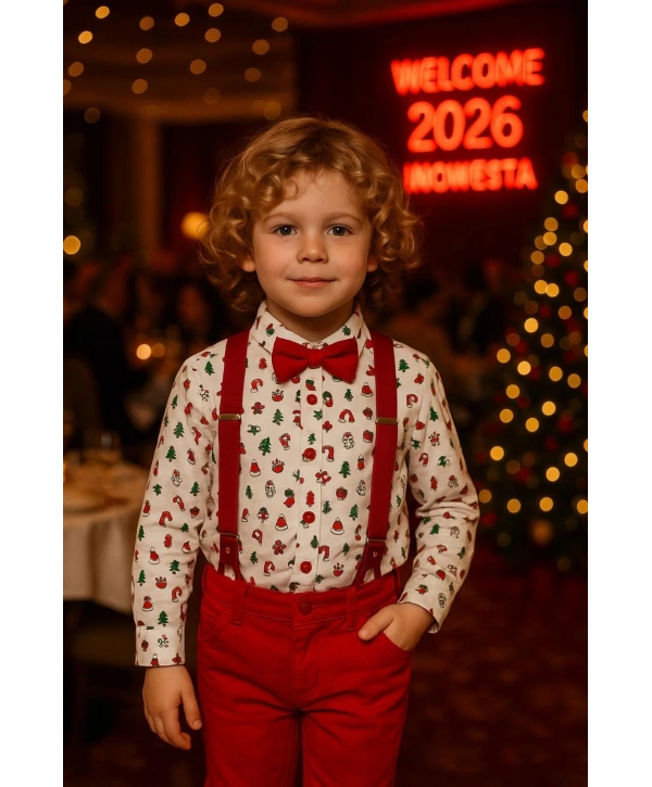 Bebek&Çocuk Yılbaşı Özel Salopet Takım Gömlek Pantolon Papyon-4Parça