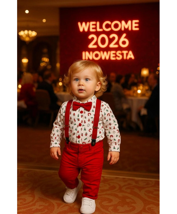 Bebek&Çocuk Yılbaşı Özel Salopet Takım Gömlek Pantolon Papyon-4Parça