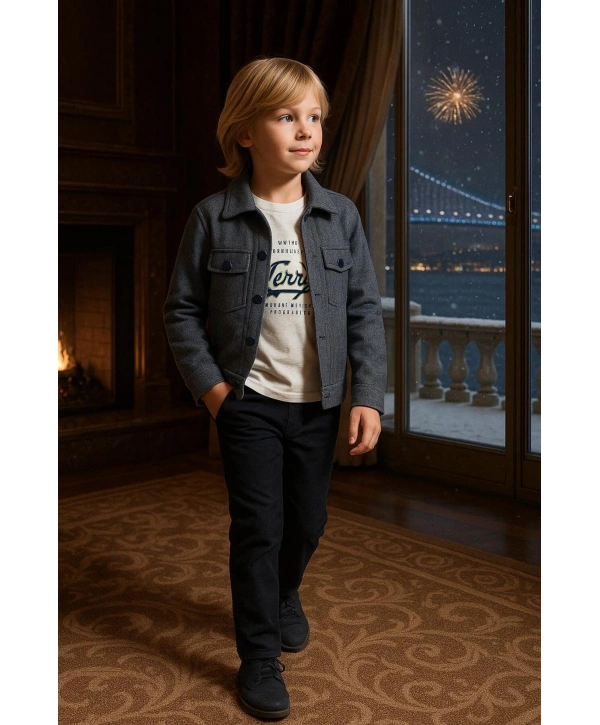 Erkek Çocuk orta kalınlıkta KAŞE Ceketli 3Lü Takım |Bir Beden Büyük Tercih Ediniz|