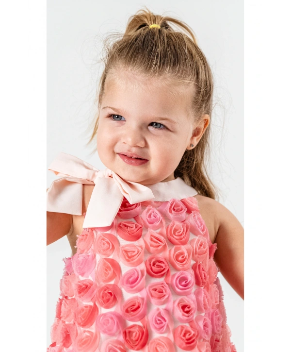 PEMBE GÜLLÜ KIZ ÇOCUK DOĞUM GÜNÜ VE ÖZEL GÜN ELBİSESİ