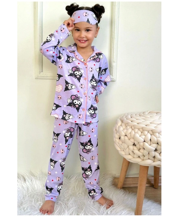 KIZ ÇOCUK KUROMİ MOR RENGİ PİJAMA ALT ÜST TAKIM