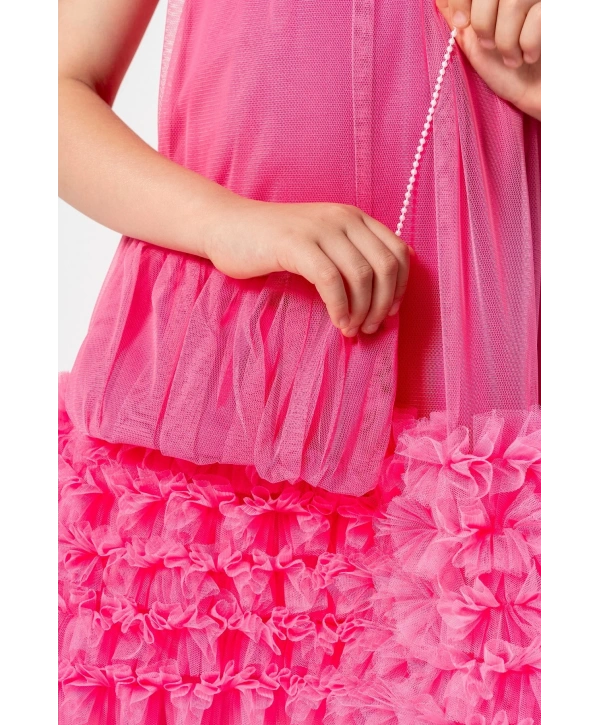 YAKADAN BÜZGÜLÜ TÜLLÜ ÇANTALI ABİYE