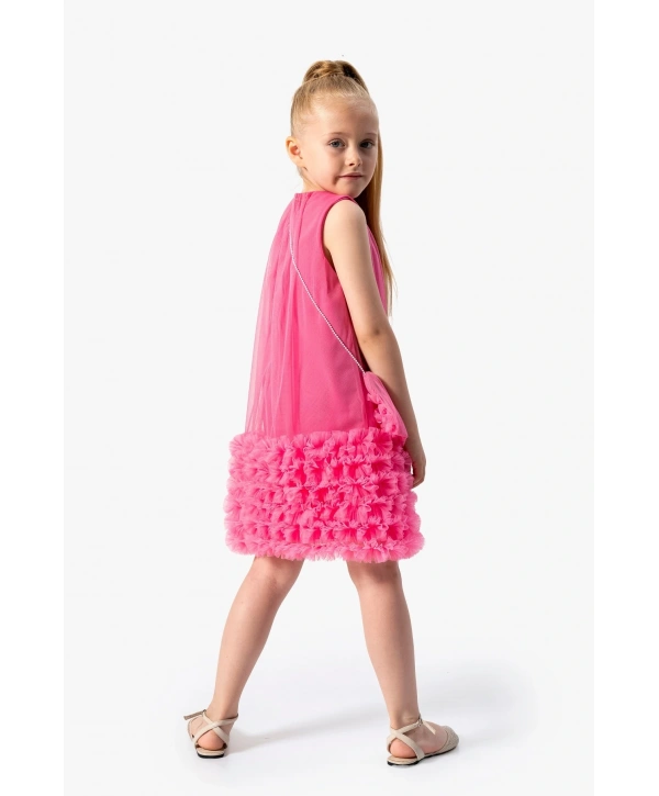 YAKADAN BÜZGÜLÜ TÜLLÜ ÇANTALI ABİYE