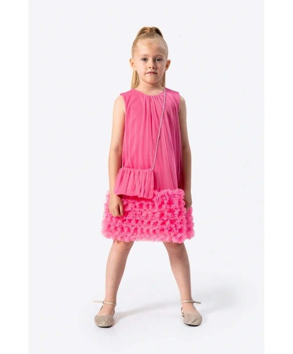 YAKADAN BÜZGÜLÜ TÜLLÜ ÇANTALI ABİYE