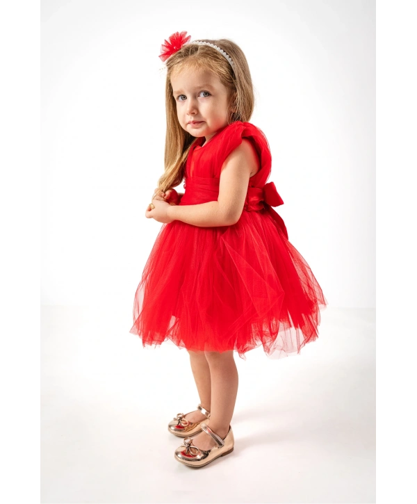 Kare Yaka Tütü Tüllü Kız Çocuk Elbise