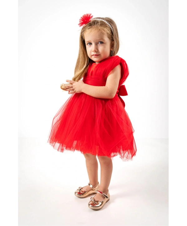 Kare Yaka Tütü Tüllü Kız Çocuk Elbise