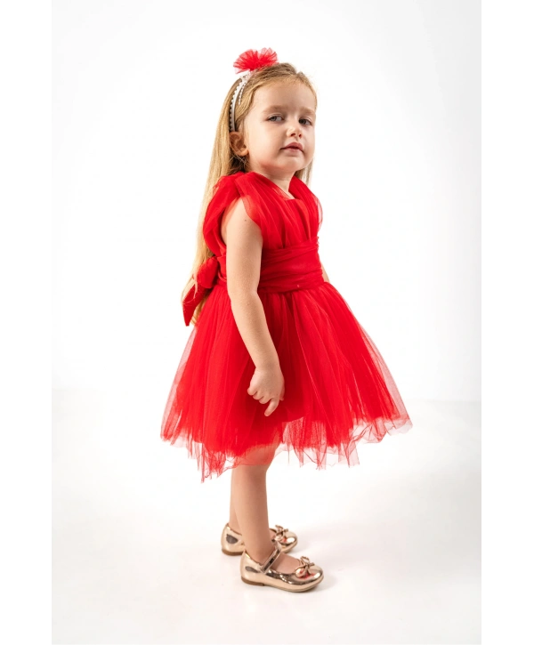 Kare Yaka Tütü Tüllü Kız Çocuk Elbise