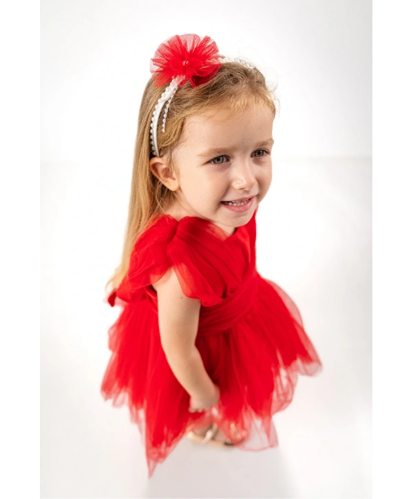 Kare Yaka Tütü Tüllü Kız Çocuk Elbise