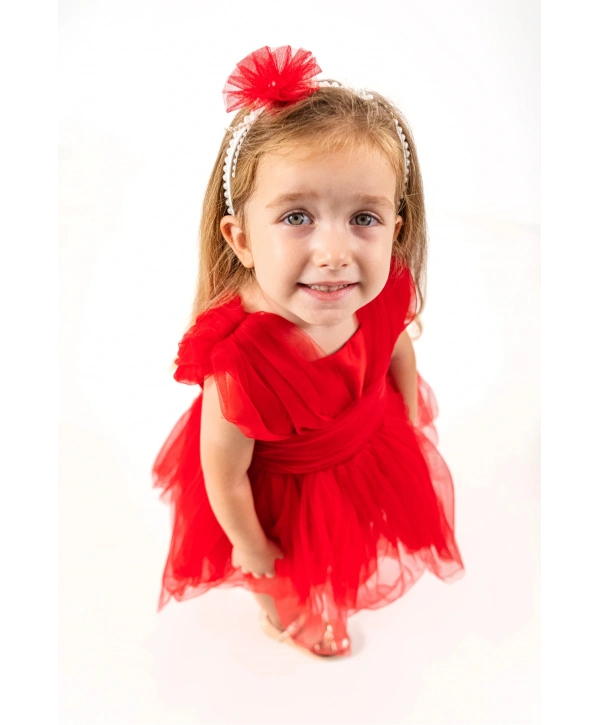 Kare Yaka Tütü Tüllü Kız Çocuk Elbise