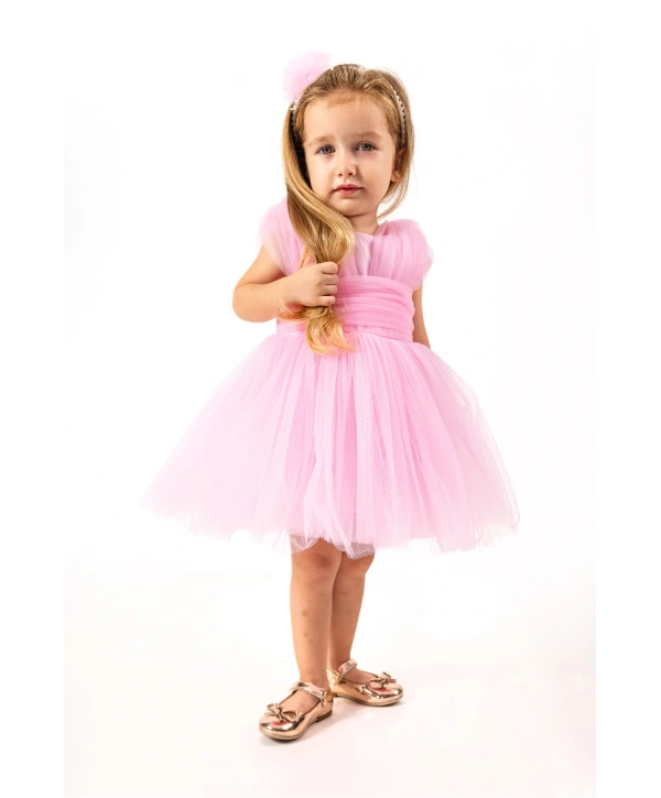 Kare Yaka Tütü Tüllü Kız Çocuk Elbise
