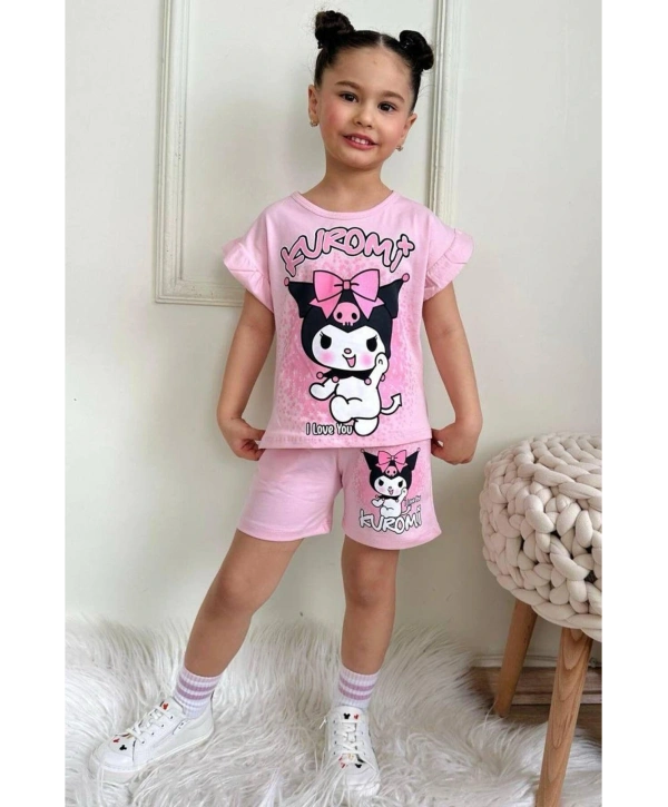 kız çocuk trend baskılı pamuk yazlık şort takım