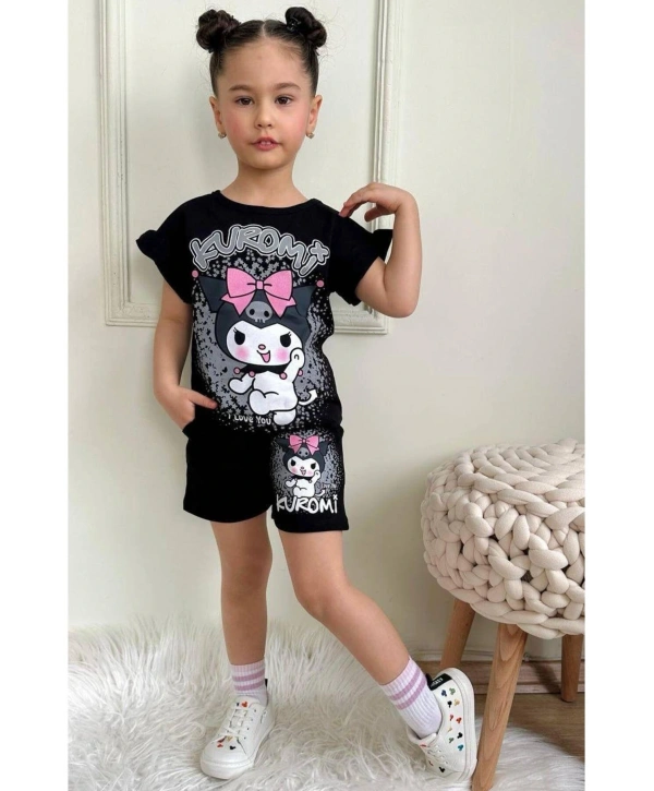 Kız Çocuk Trend Baskılı Pamuk Yazlık Şort Takım