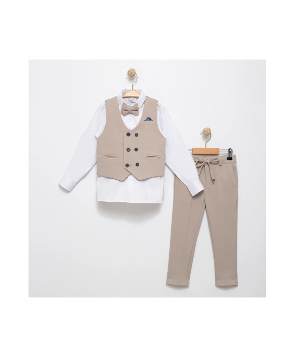 örme model yelekli erkek takım elbise / papyonlu yelekli takım / gömlek-yelek-pantolon takım