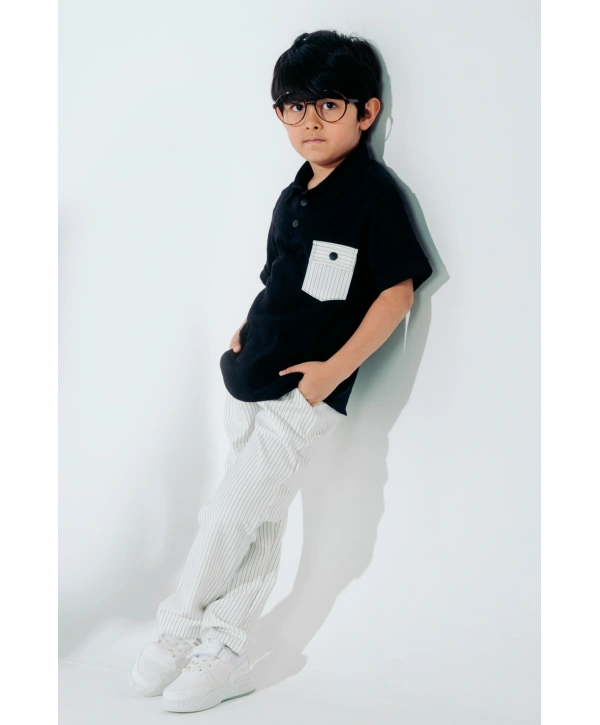 Müslin Polo Yaka Pumuklu Kumaş Jogger Pantolon Rahat Kendiliğinden Çizgili Spor 2’li Takım Yazlık