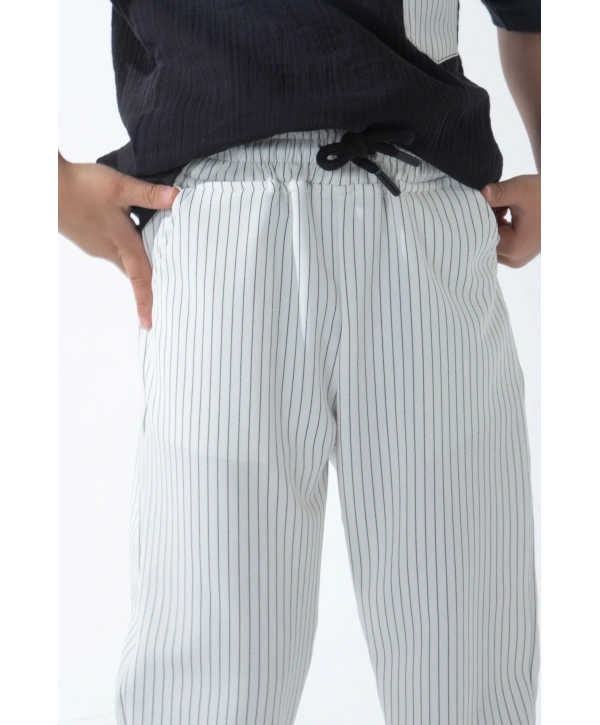 Müslin Polo Yaka Pumuklu Kumaş Jogger Pantolon Rahat Kendiliğinden Çizgili Spor 2’li Takım Yazlık