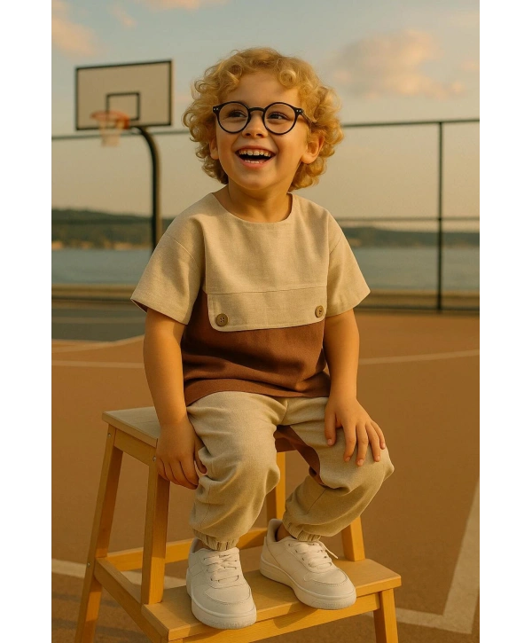 Keten ve Müslin Garnili 2’Li spor Erkek Çocuk Takım / Bayramlık / Günlük