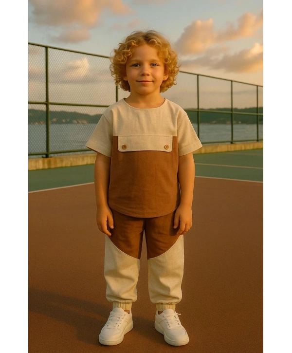 Keten ve Müslin Garnili 2’Li spor Erkek Çocuk Takım / Bayramlık / Günlük