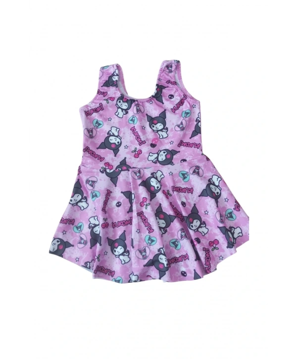 KIZ ÇOCUK KUROMİ BASKILI ELBİSE MAYO BONE TAKIM