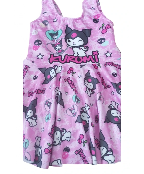 KIZ ÇOCUK KUROMİ BASKILI ELBİSE MAYO BONE TAKIM