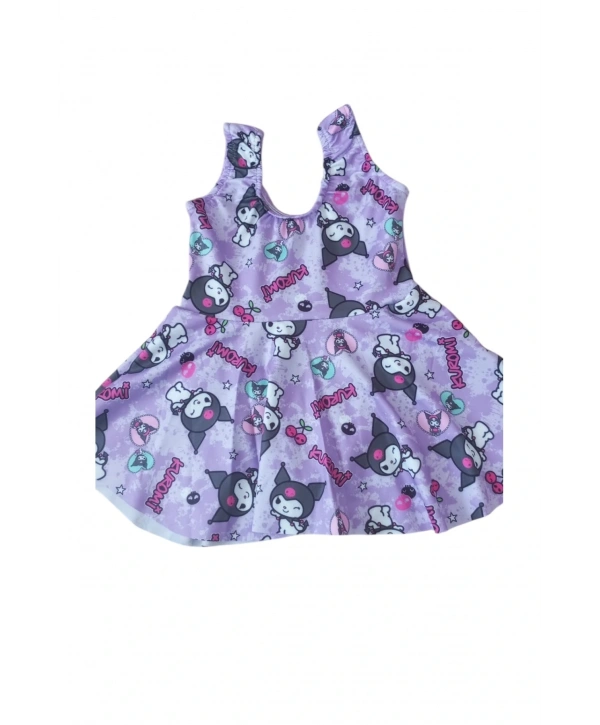 KIZ ÇOCUK KUROMİ BASKILI ELBİSE MAYO BONE TAKIM