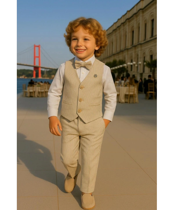 Yelekli Erkek takım elbise / papyonlu yelekli takım / Gömlek-Yelek-Pantolon 3Lü TAKIM