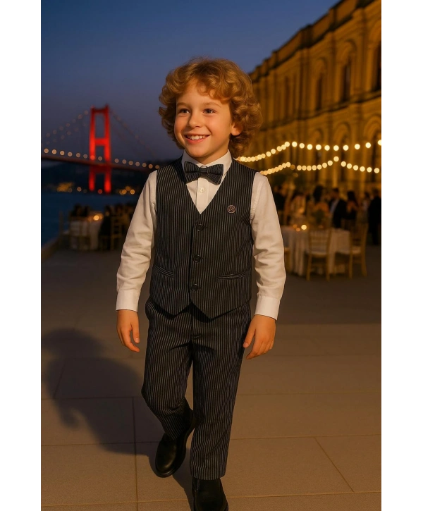 Yelekli Erkek takım elbise / papyonlu yelekli takım / Gömlek-Yelek-Pantolon 3Lü TAKIM